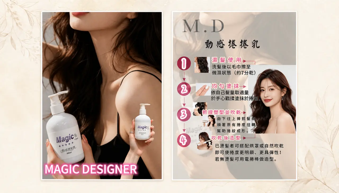 M.D 動感捲捲乳產品介紹與濕髮捲髮造型使用步驟
